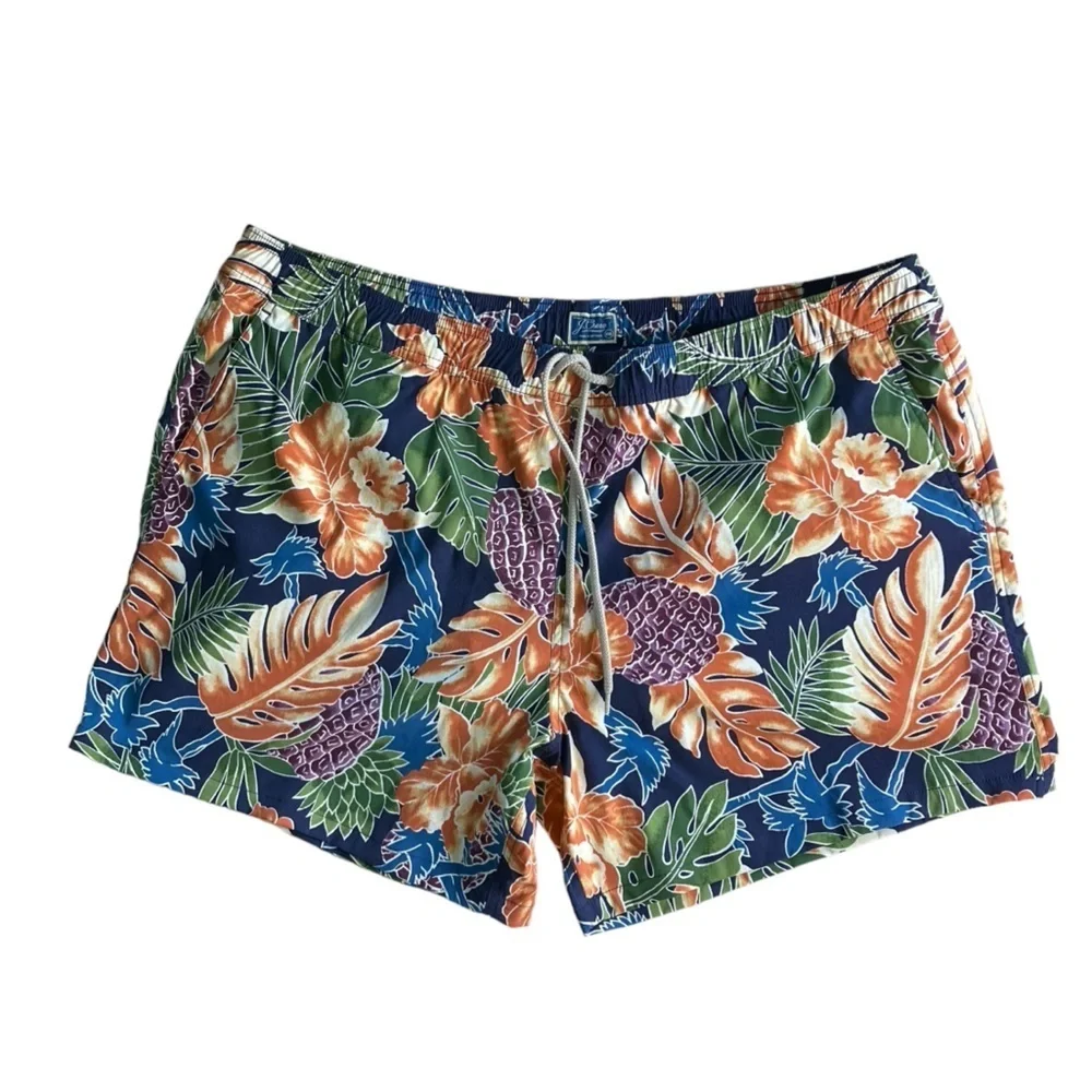J Crew Tropical Print Drawstring Elastic Waist Swim Trunk with Liner (Size‎ XXL)